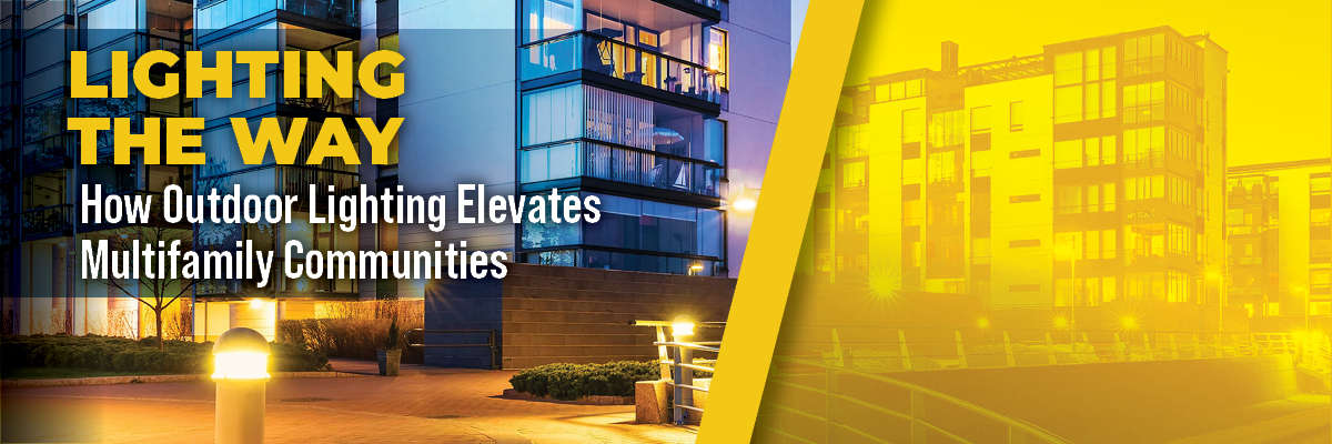 Outdoor lighting at a multifamily entrance with uniform 3000K illumination for curb appeal and security